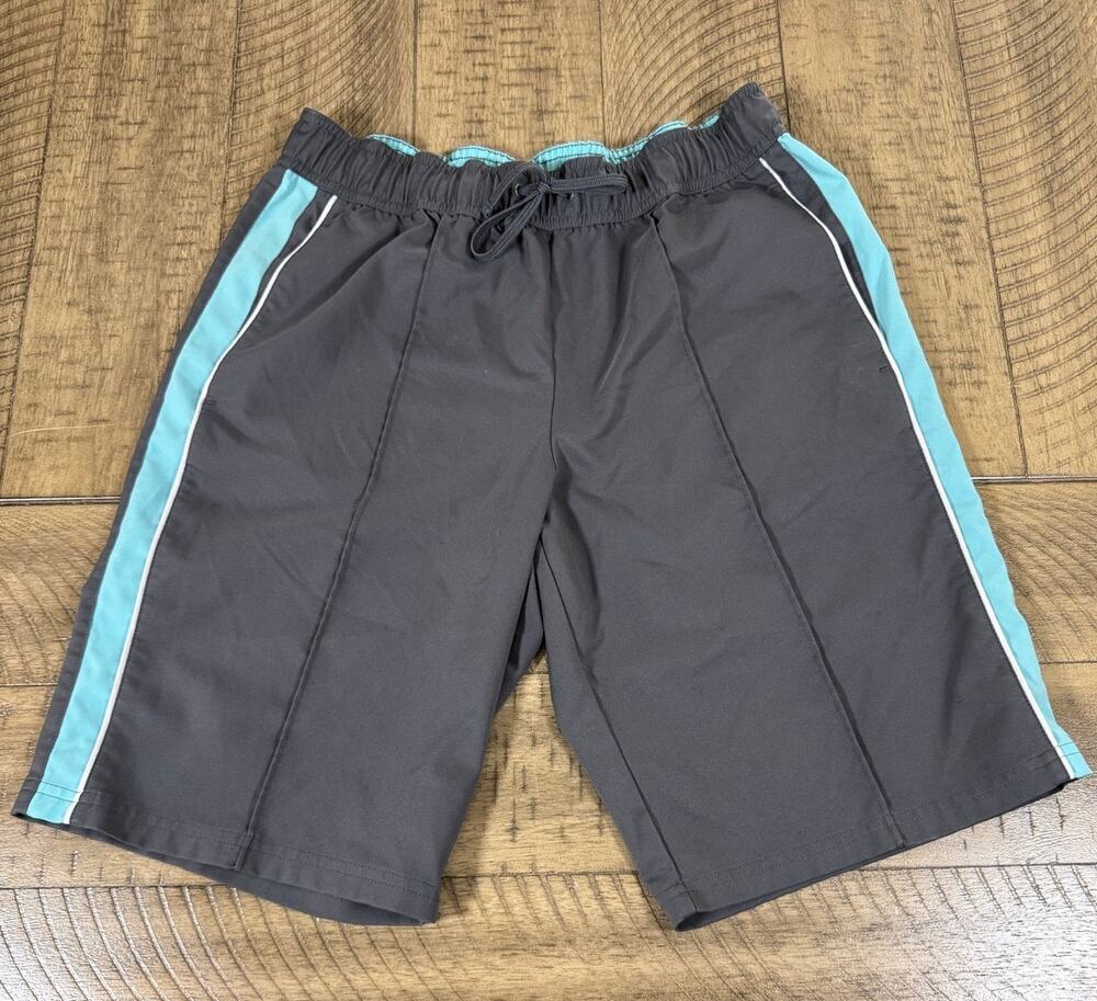 Women’s Athletic Shorts M Gray Teal Stripe Workout Running